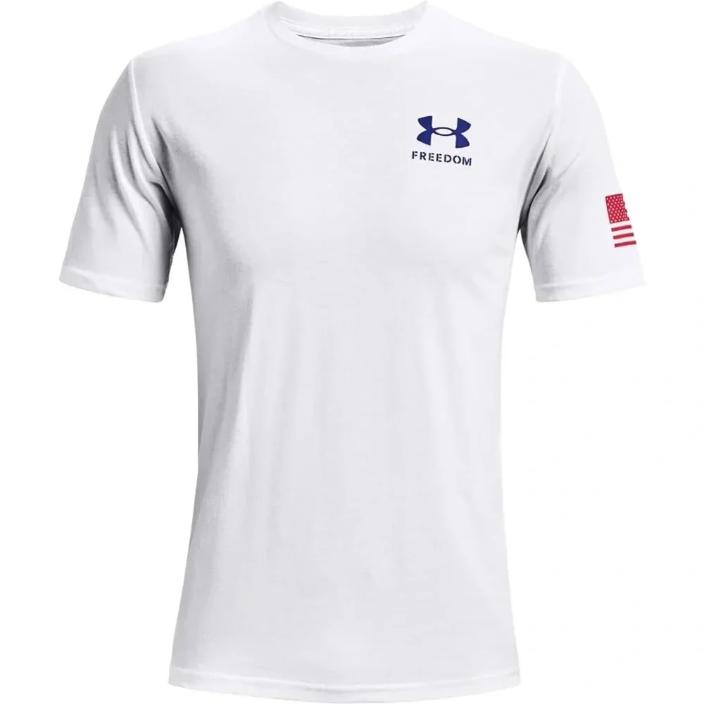Under Armour Boy’s White and Blue Cotton Freedom Tee - Picture 1 of 6